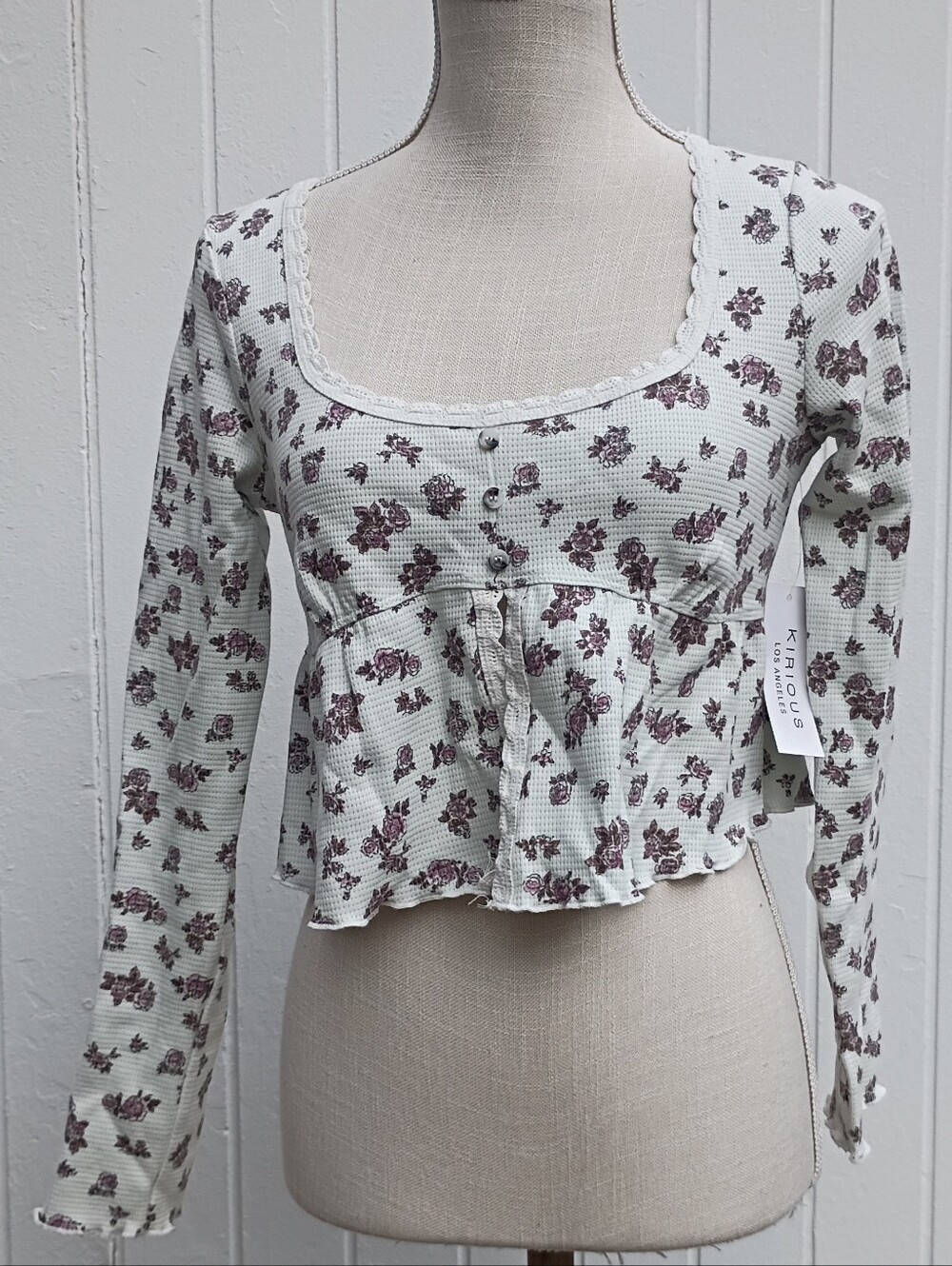 NWT 100% White Cotton Kirious Textured Waffle Knit Thermal Babydoll Top